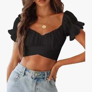 Amazon Black Crop Tie-Back Top